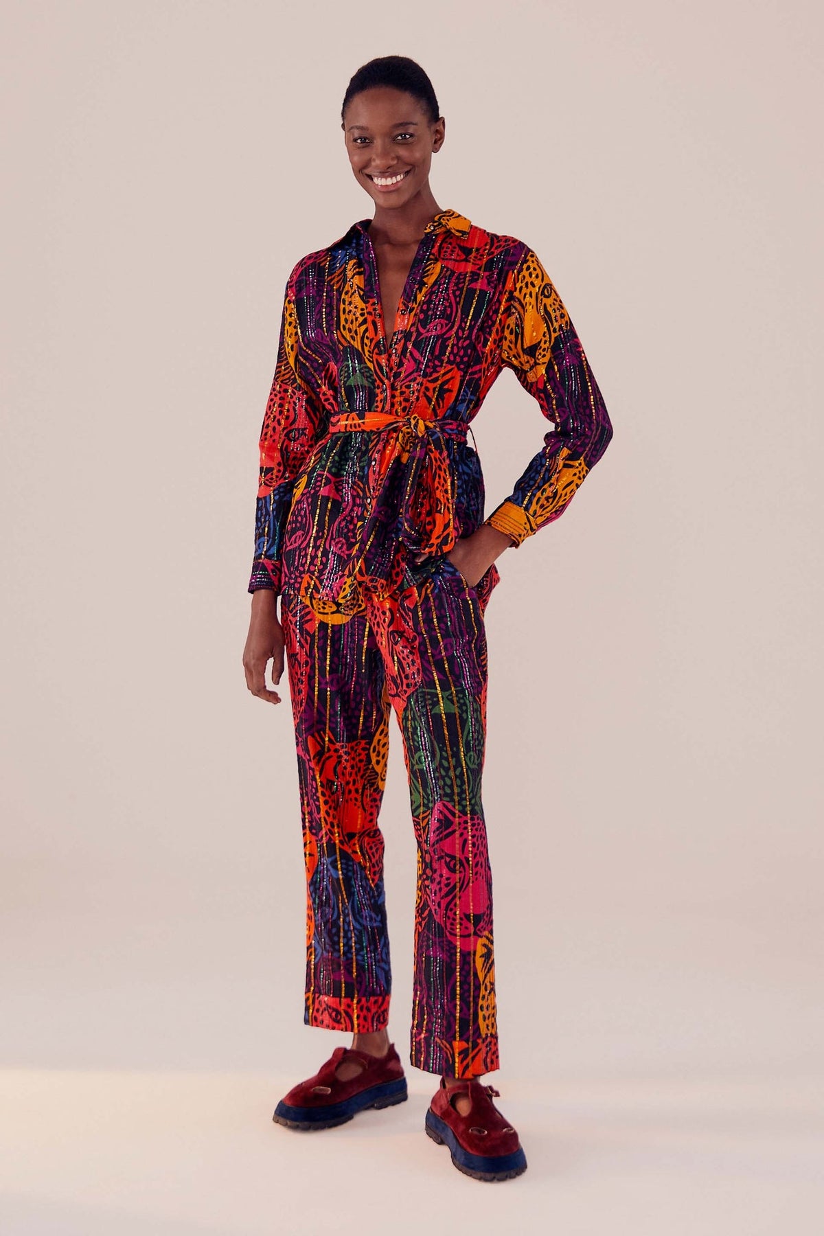 Farm Rio Rainbow Midnight Leopards Pajama Shirt