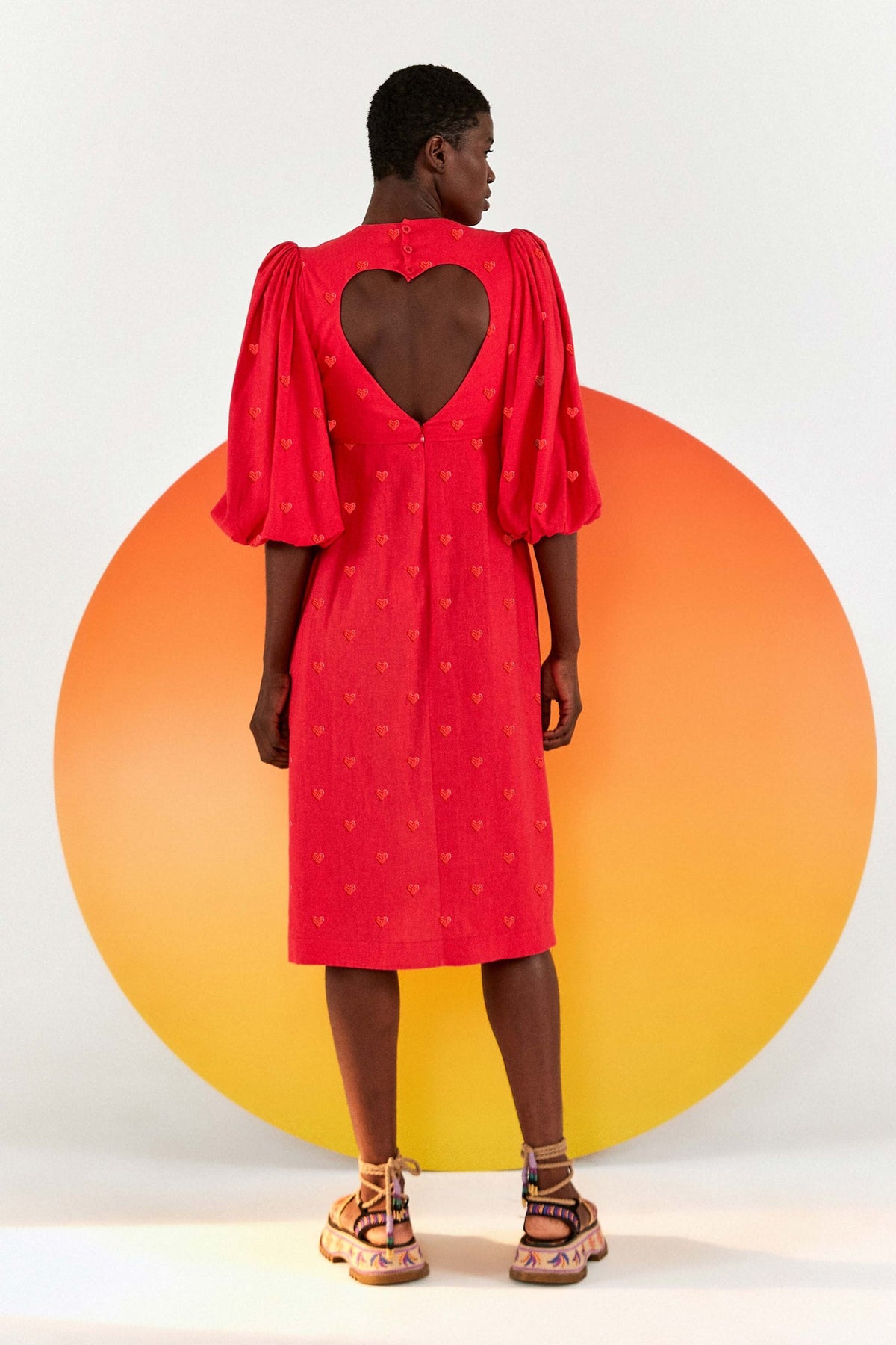 Farm Rio Red Heart Back Midi Dress