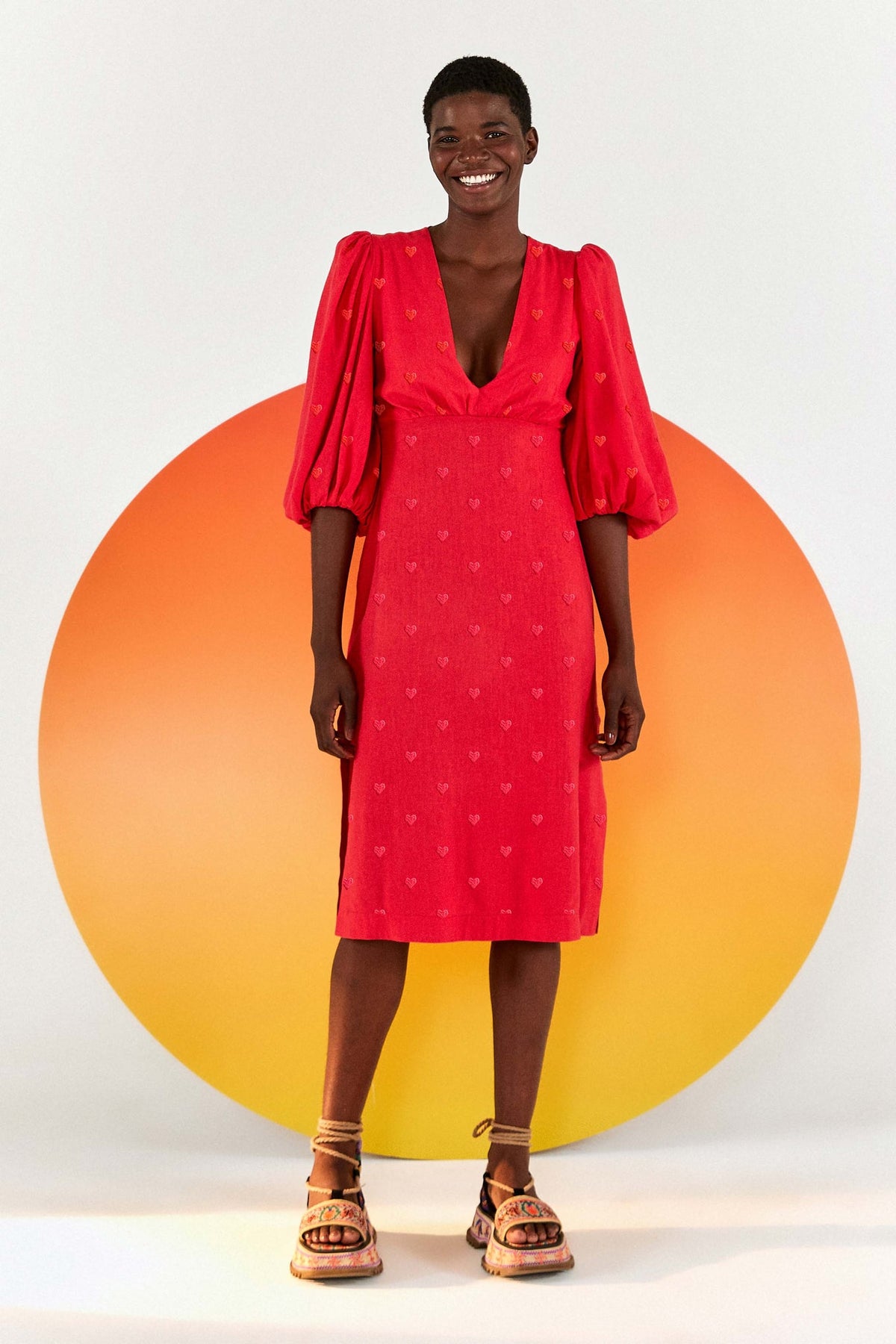 Farm Rio Red Heart Back Midi Dress