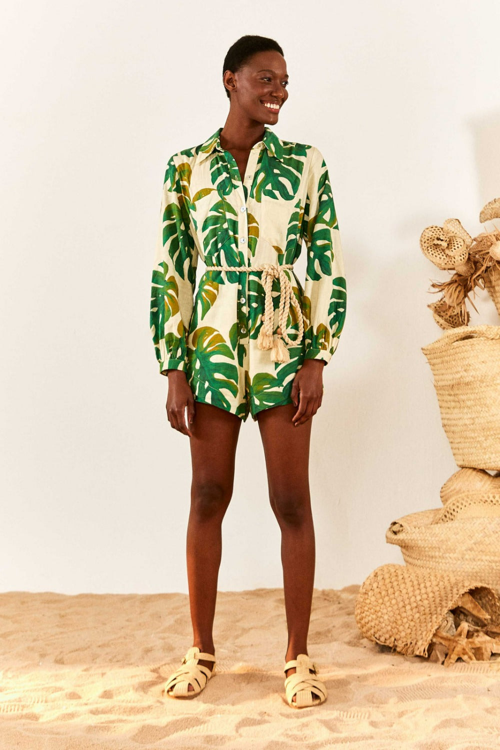 Farm Rio White Monstera Romper