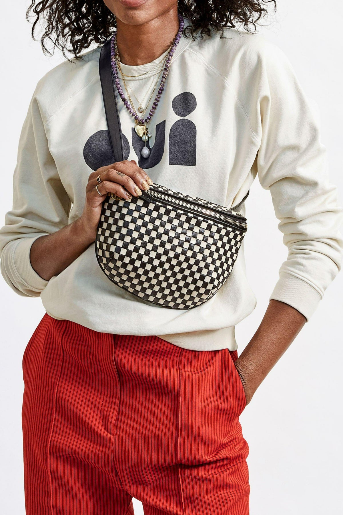 Clare V. Woven Checker Grande Fanny