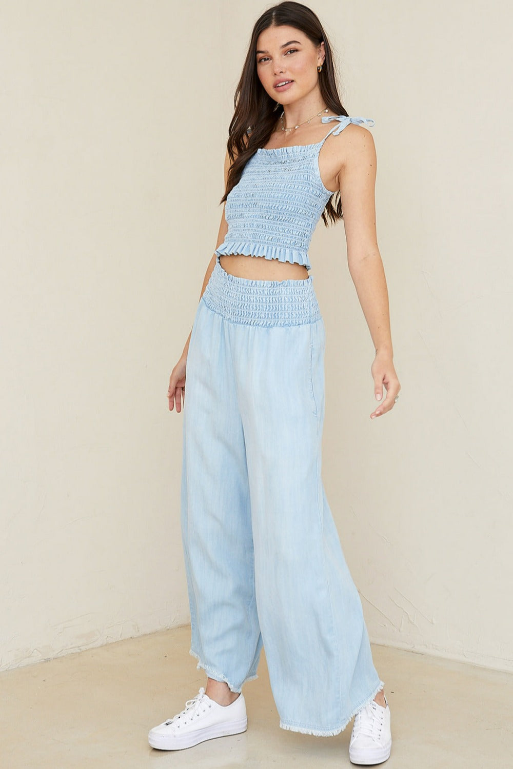 Bella Dahl Smocked Wide Leg Crop Riviera Wash