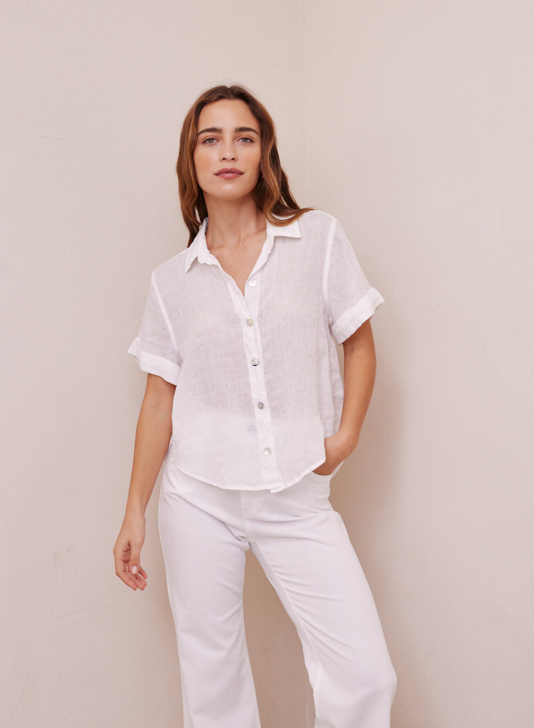Bella Dahl Cuffed Short Sleeve Shirt White