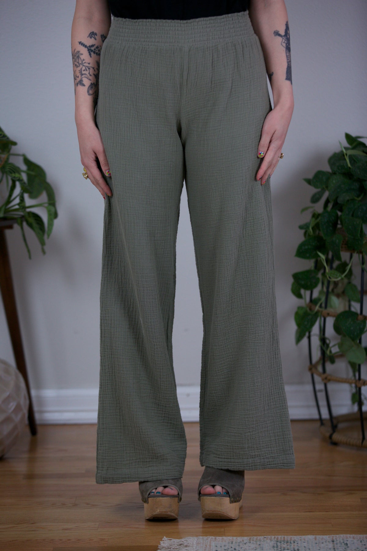 Bobi Smocked Waist Wide Leg Pant Basil