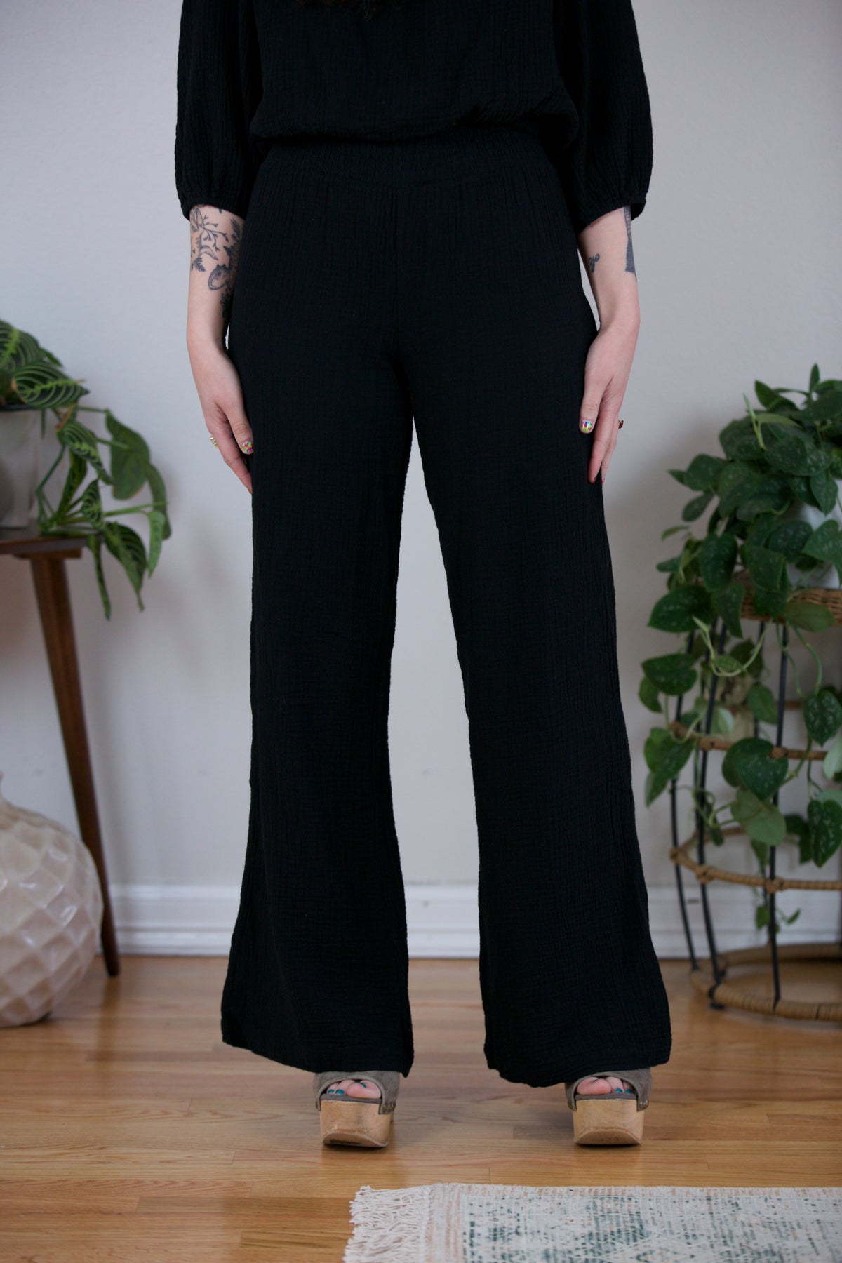Bobi Smocked Waist Wide Leg Pant Black