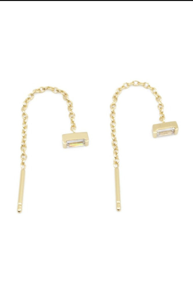 The Land of Salt Black CZ Diamond Baguette Threader Earrings