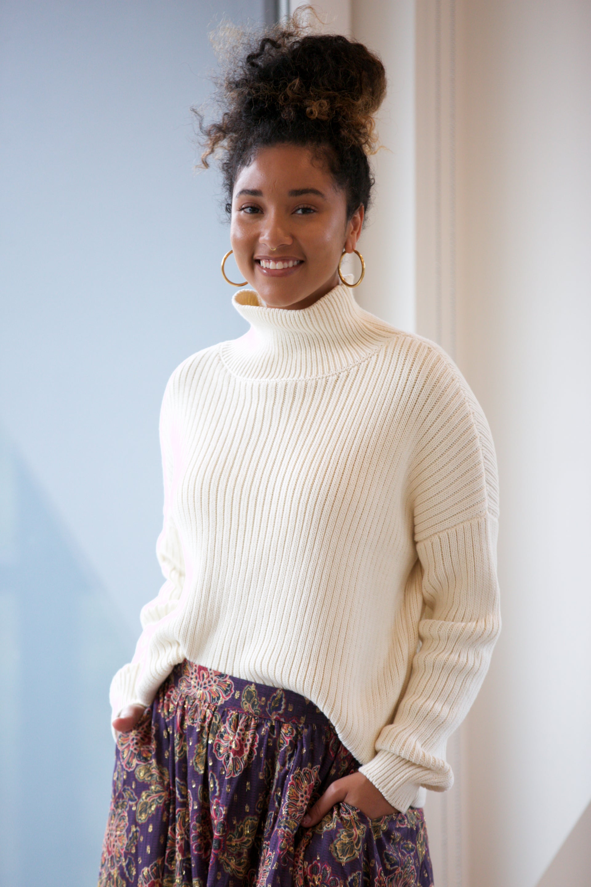 EMERSON FRY Carolyn Funnel Neck Sweater Ivory