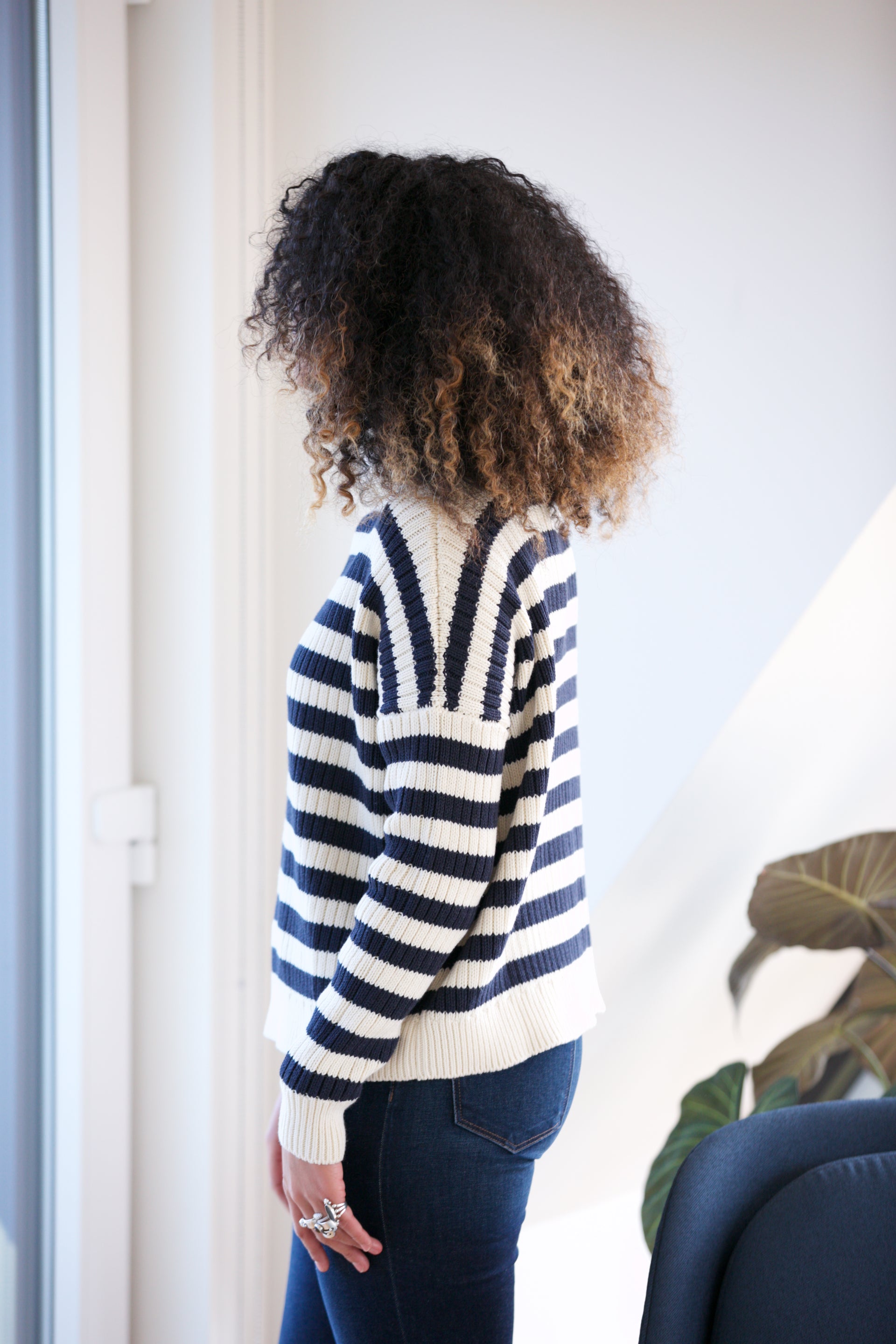 EMERSON FRY Carolyn Funnel Neck Sweater Navy Stripe