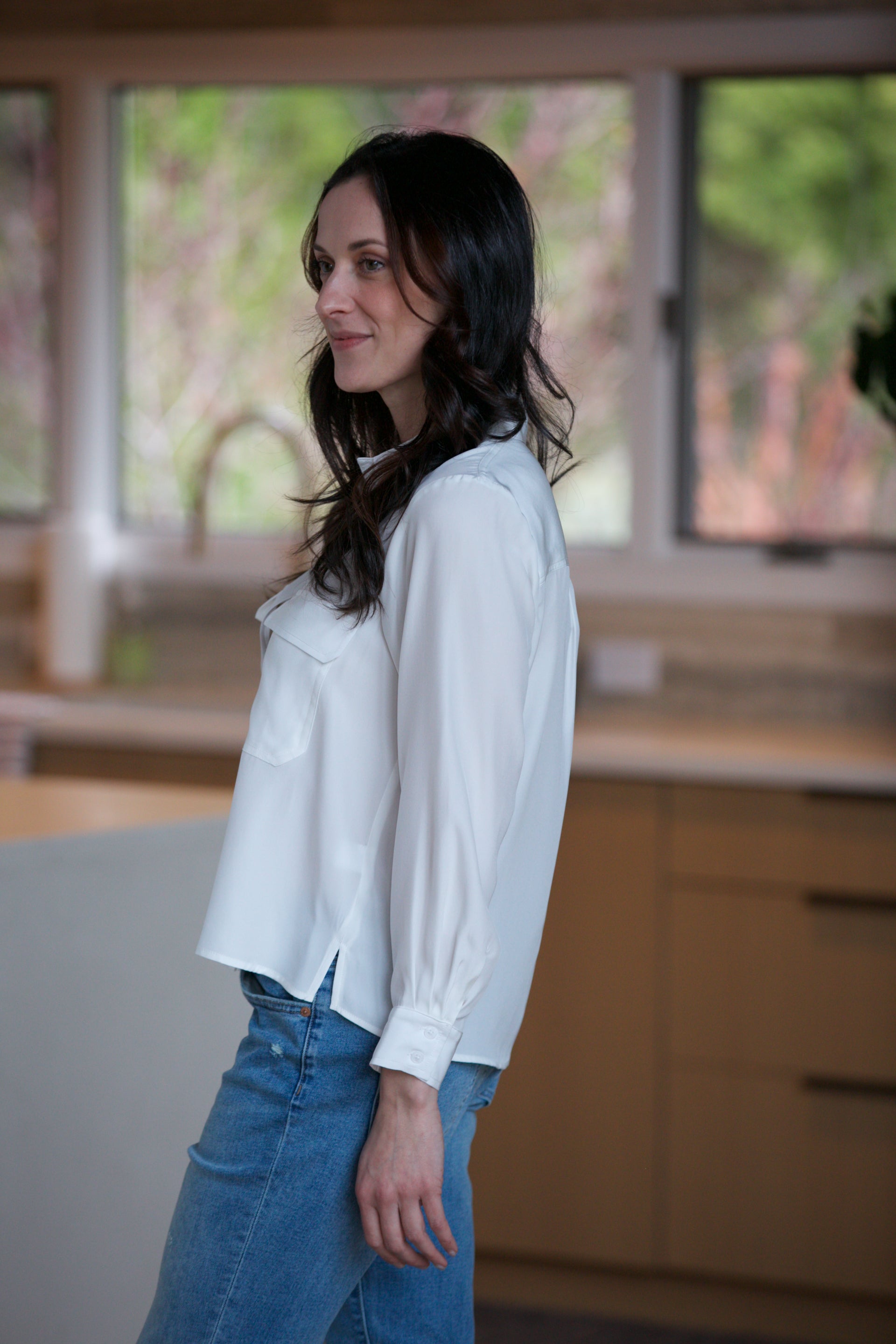 EMERSON FRY Utility Blouse in Ivory Silk