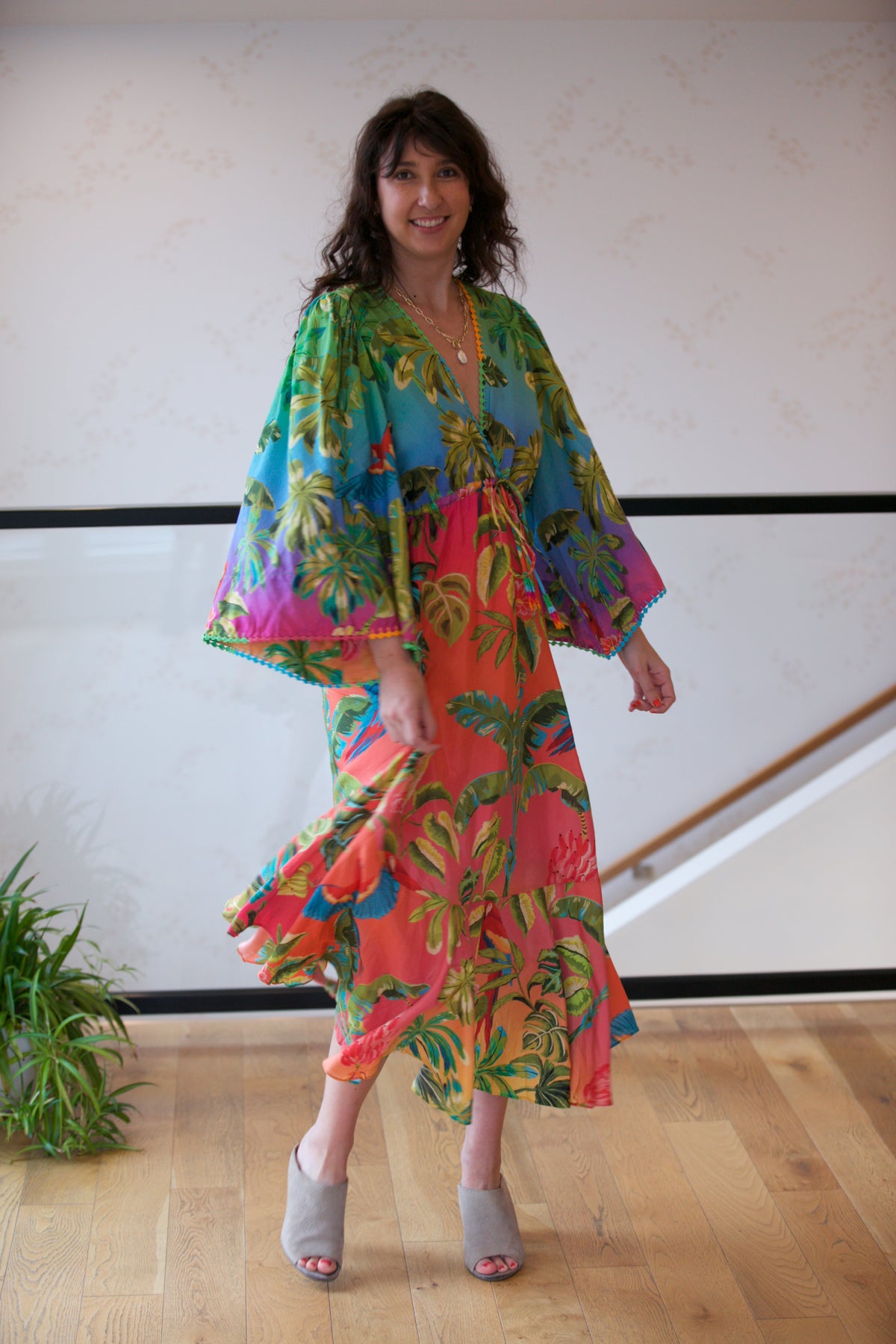 Farm Rio Ombre Forest Ruffle Tunic Dress