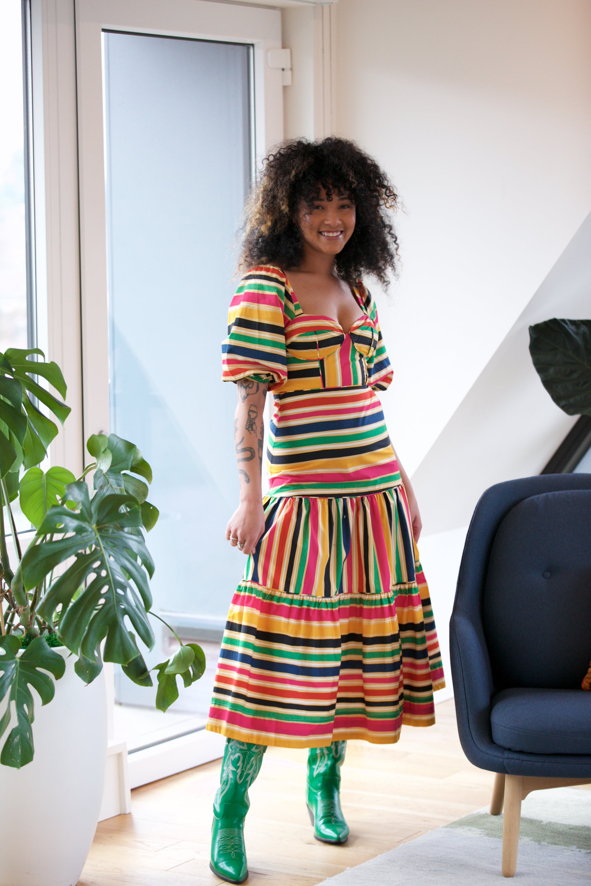 Farm Rio Rainbow Stripes Midi Dress - Adorn