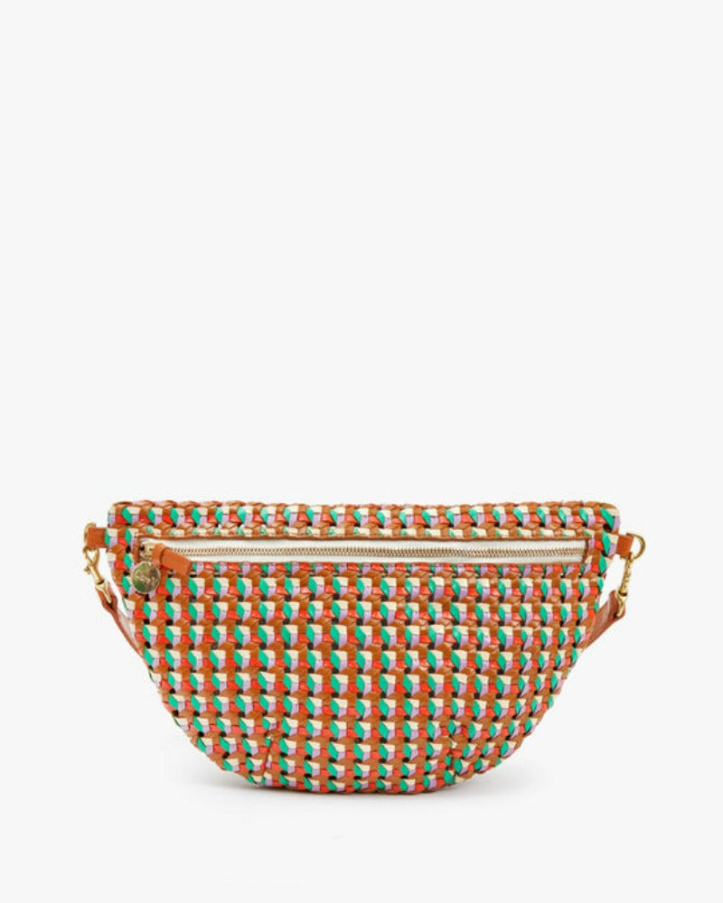 Clare V: Flat Clutch w Tabs : Natural & Multi Woven Rattan