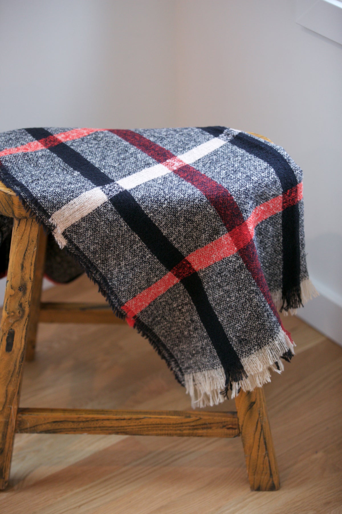 ADORN Frayed Edge Plaid Scarf