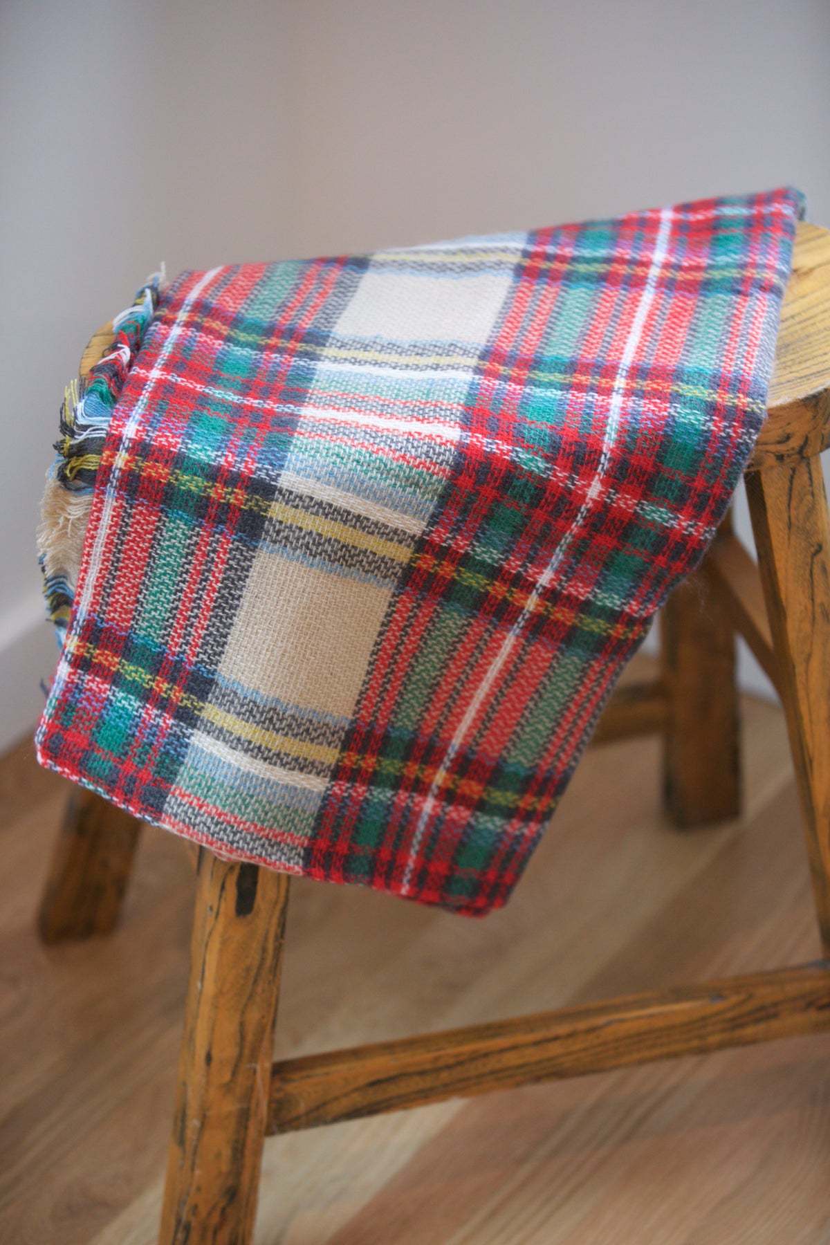 ADORN Frayed Edge Plaid Scarf