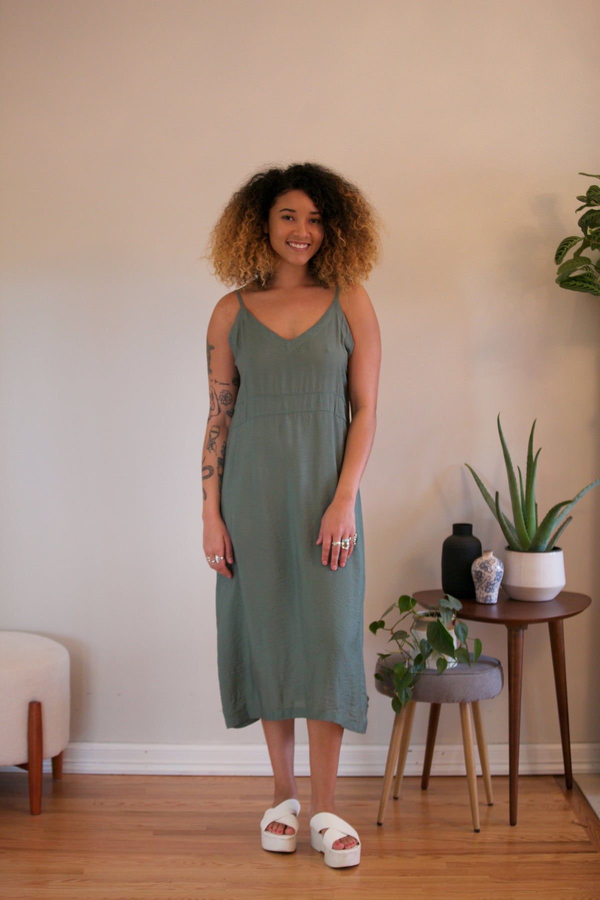 LACAUSA Alma Slip Dress Seaweed