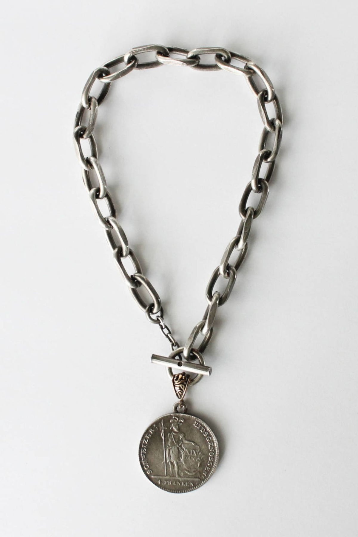 zoWEE Jewels Short Chunky Chain Necklace w/Coin Silver