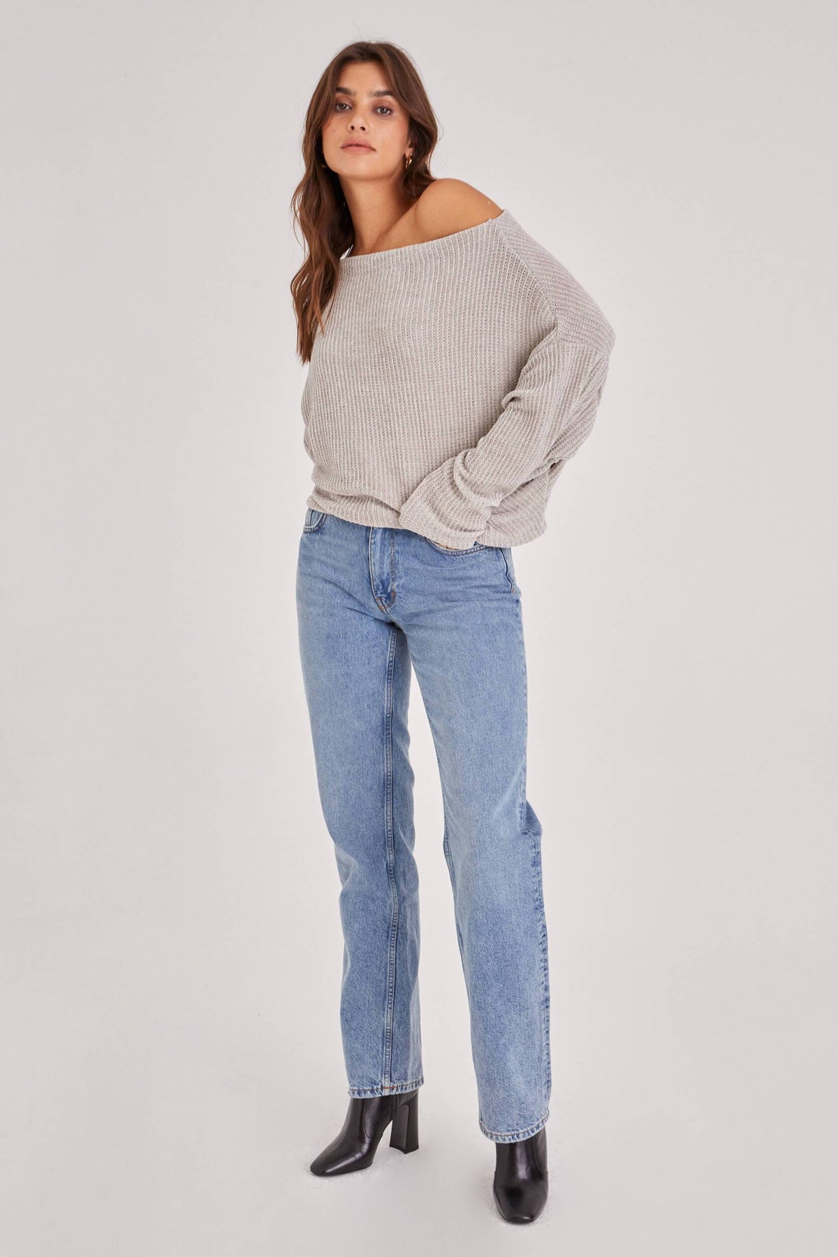 PROJECT SOCIAL T Fayah Chenille Off Shoulder Light Sage Grey