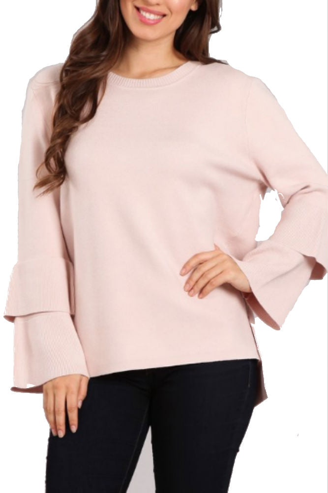 BLVD Tiered Bell Sleeve Sweater in Mauve